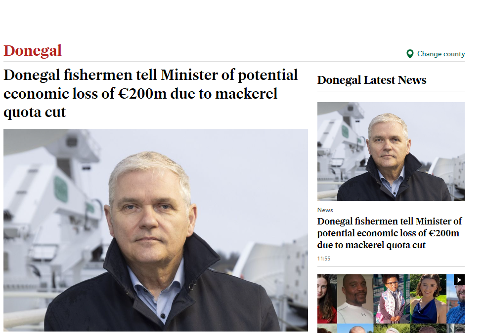 Irish Independent: Donegal fishermen tell Minister of potential economic loss of €200m due to mackerel quota cut